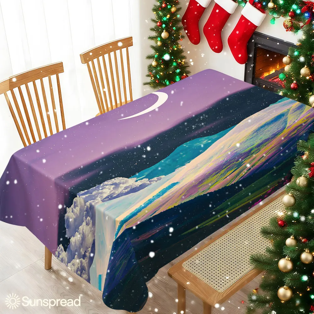 Purple Moonlit Hills Waterproof table cloth, splash-proof tablecloth, for party, Halloween, Christmas, dining, camping
