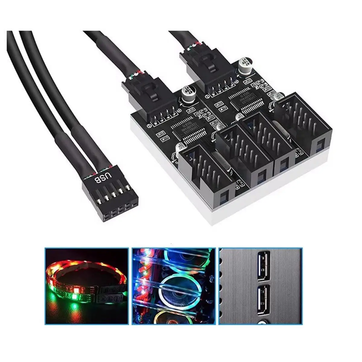 【A75T】 9Pin USB Splitter Motherboard USB2.0 HUB Female to Male 1 Port to 4 Ports Extend Cable Adapter for PC 9-Pin Accessories