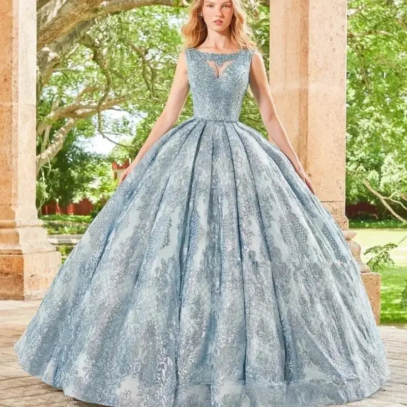 

Customized Gray Princess Quinceanera Dresses Ball Gown Sheer Appliques Sweet 16 Dresses 15 Años Mexican Delicate