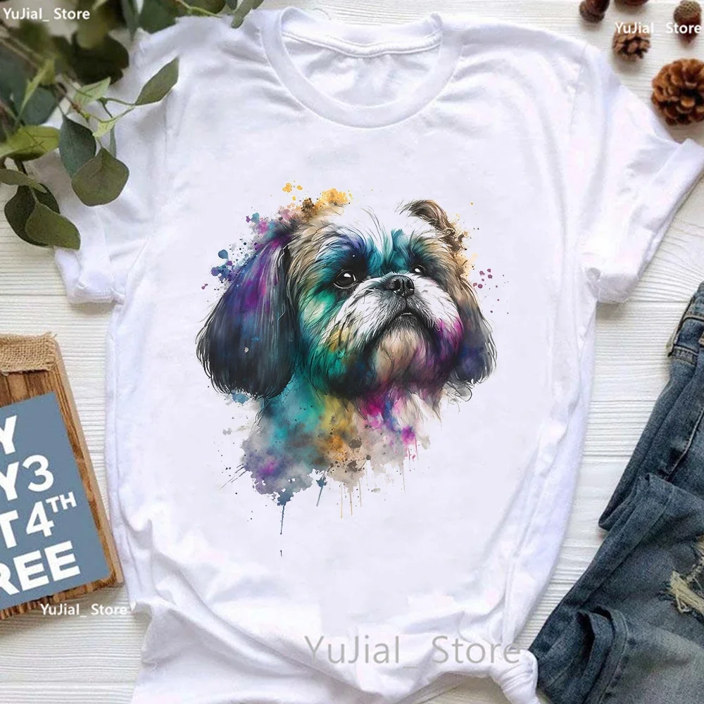 

Kawaii Dog T Shirt Girls Shih Tzu/Pomeranian/Poodle Animal Print Tshirt Women' Clothing Summer Fashion Top Tee Shirt Femme