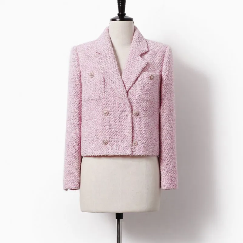 Pink tweed jacket autumn and winter women's coat classic and elegant with small fragrance One piece jacket