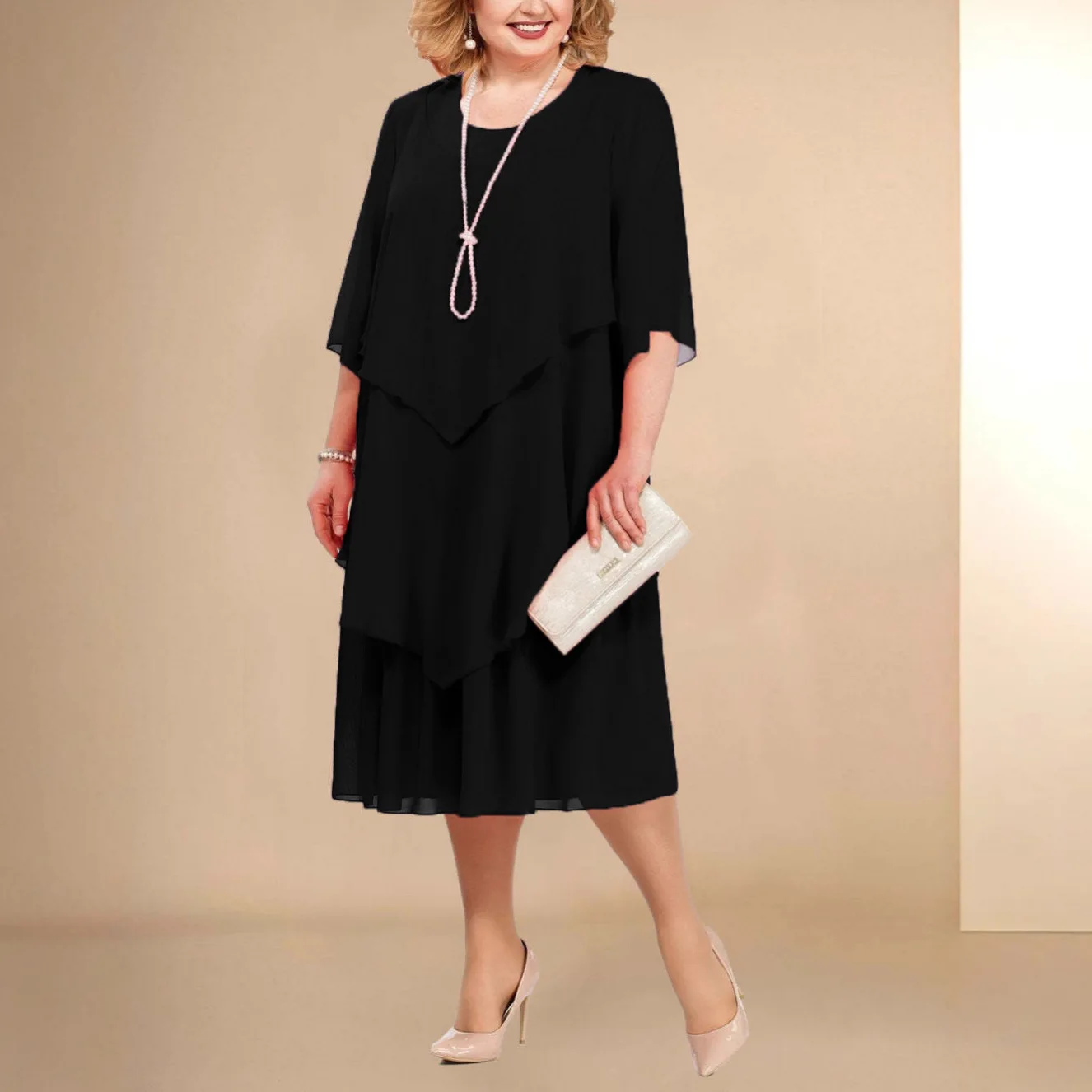 2025 elegante vestido de chiffon feminino irregular em camadas bainha flowy midi vestido moda festa casamento convidado verão o-pescoço vestidos