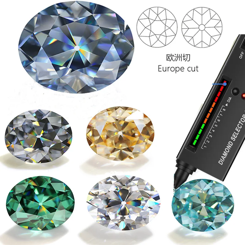 Many Color 4x6-8x12mm European Cut Oval Cut  VVS1 Moissanite Loose Moissanite Diamond Test Positive GRA Certificate