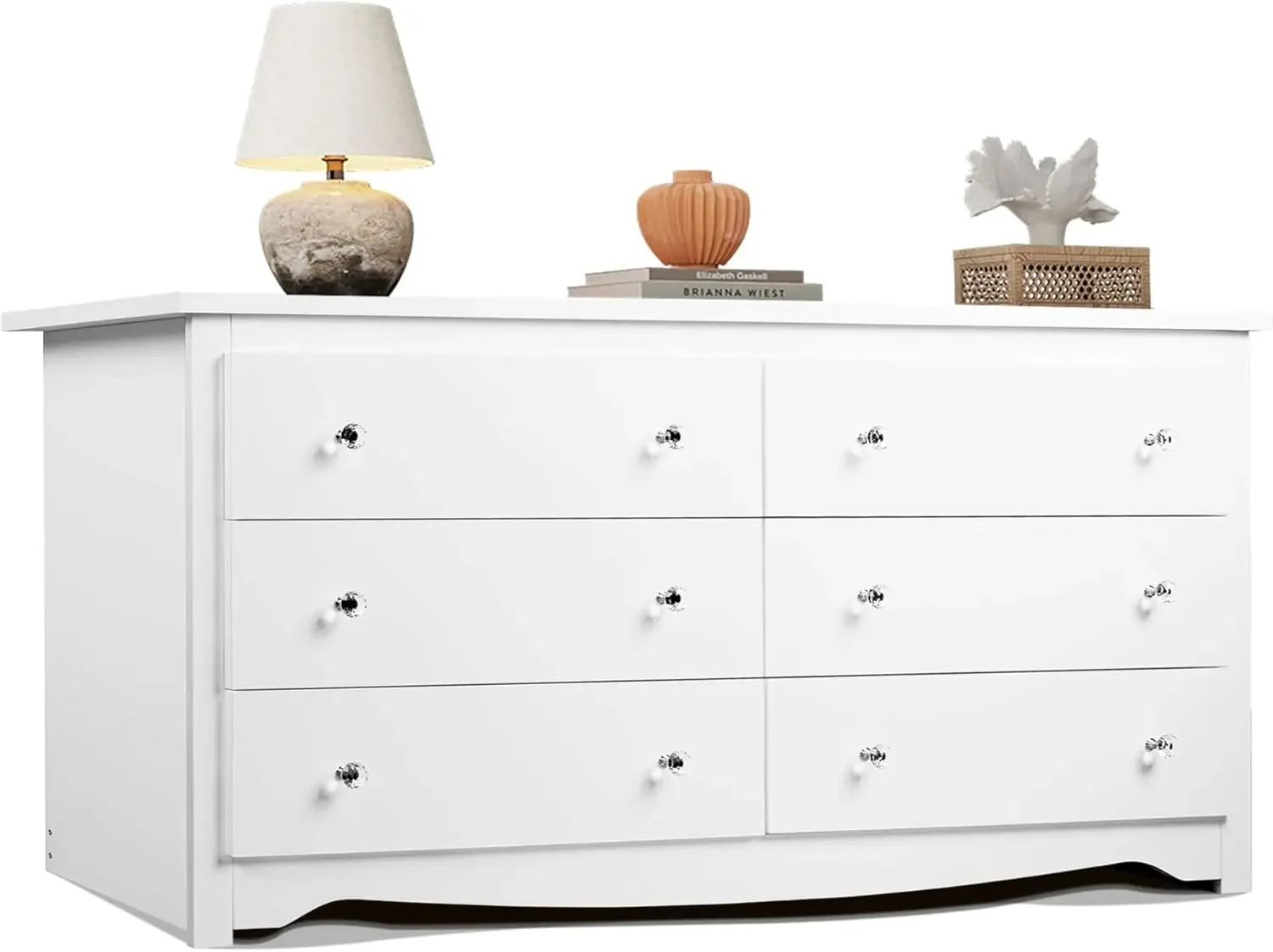 Wood White Dresser with 6 Drawer, Wide Chest of Drawers for Bedroom, Long Nightstand with Drawers, Modern Large Storage Tower Un