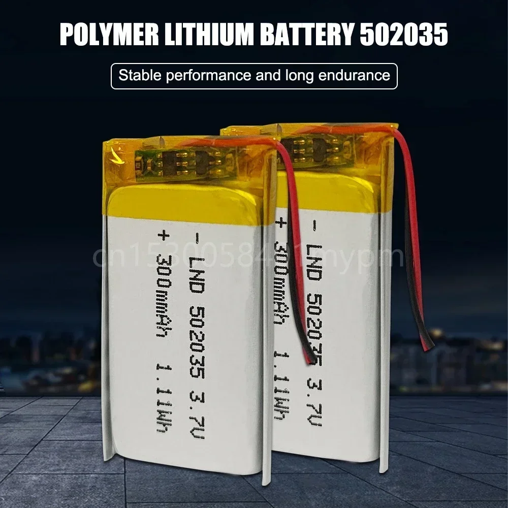 502035 3.7V 300mAh 052035 Lithium Polymer Rechargeable Li-ion Battery for MP3 Bluetooth Headset Speaker Camera Lamp Li Po Cells