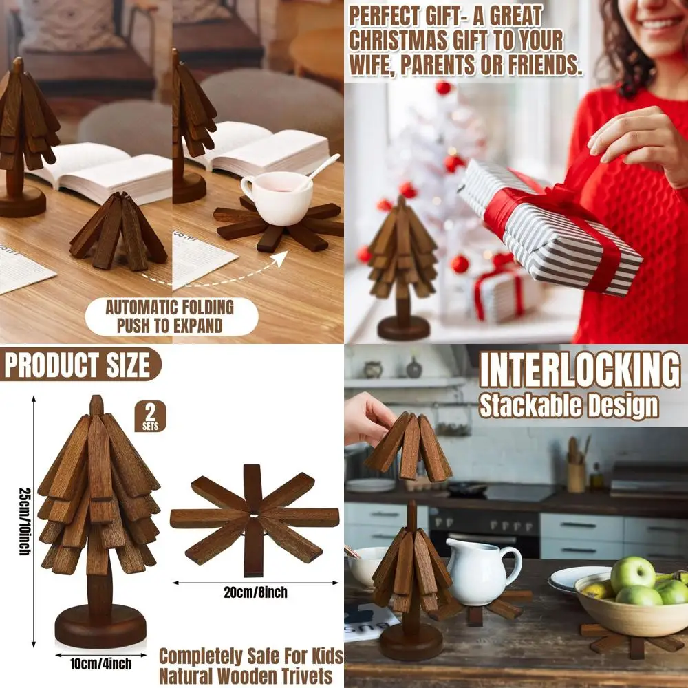 

Складные деревянные подставки в форме дерева, термостойкие подставки для горячей посуды, коричневые (набор из 4 шт.)