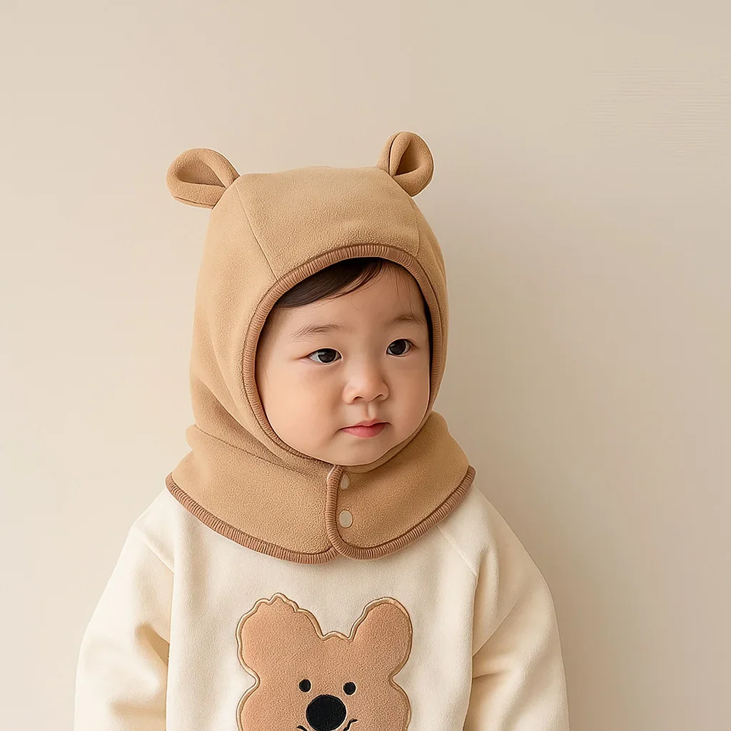 Inverno quente bebê uma peça cachecol chapéu bonito meninos meninas boné de proteção de orelha gorro à prova de vento velo criança crianças chapéus com capuz