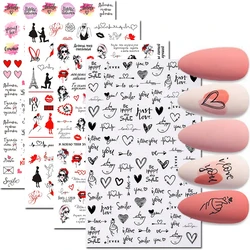 Nail Art Decals Love Hearts Letters Message Valentine Day Back Glue Nail Stickers Decoration For Nail Tips Beauty