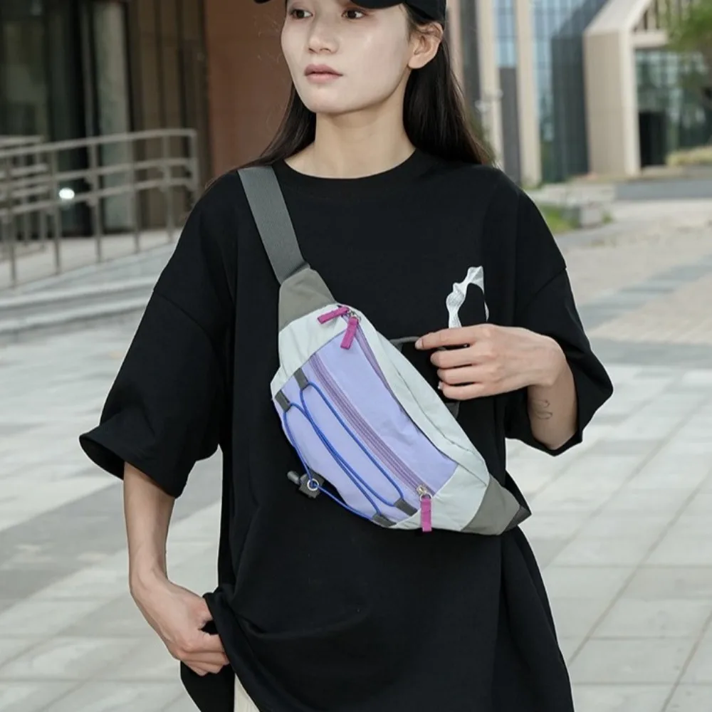 

Patchwork Contrast Color Men Chest Bag Y2k Aesthetic Outdoor Waist Bag Multi Functional Large Capacity Sports Walking Bag Riding