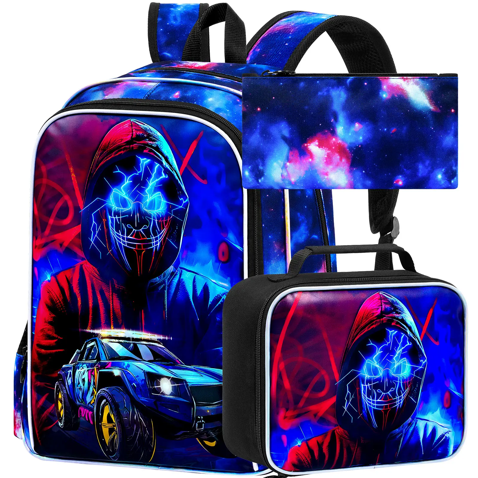 

Рюкзаки из 3 предметов для мальчиков, рюкзак для детей начальной школы 16 дюймов, сумки для книг для дошкольников и ланч-бокс, грузовик Devil Man