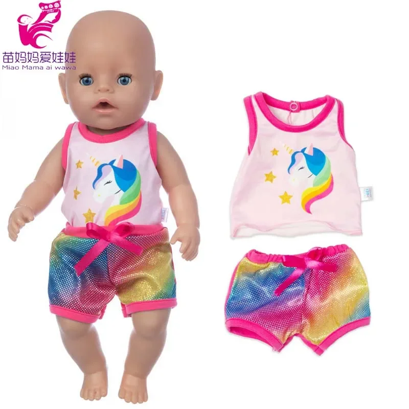 Baby Doll Clothes Rainbow Shirt Pants For 18 Inch Girl Doll Outwear Children Girl Birthday Gifts