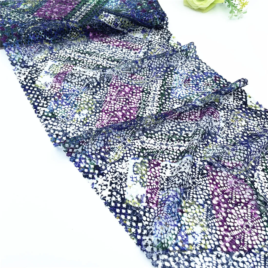 3y/lot Width 22.50cm Printed Mixed Purple Elastic Stretch Lace Trims Skirt Hem For Clothing Accessories Lingerie Dress Sewing