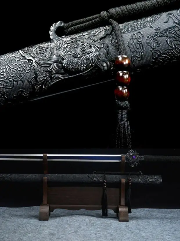 

110cm Black Phoenix Knight Medieval katana Battle Preparation full tang True Steel Edge Cutting Ninja Kung Fu Martial Arts