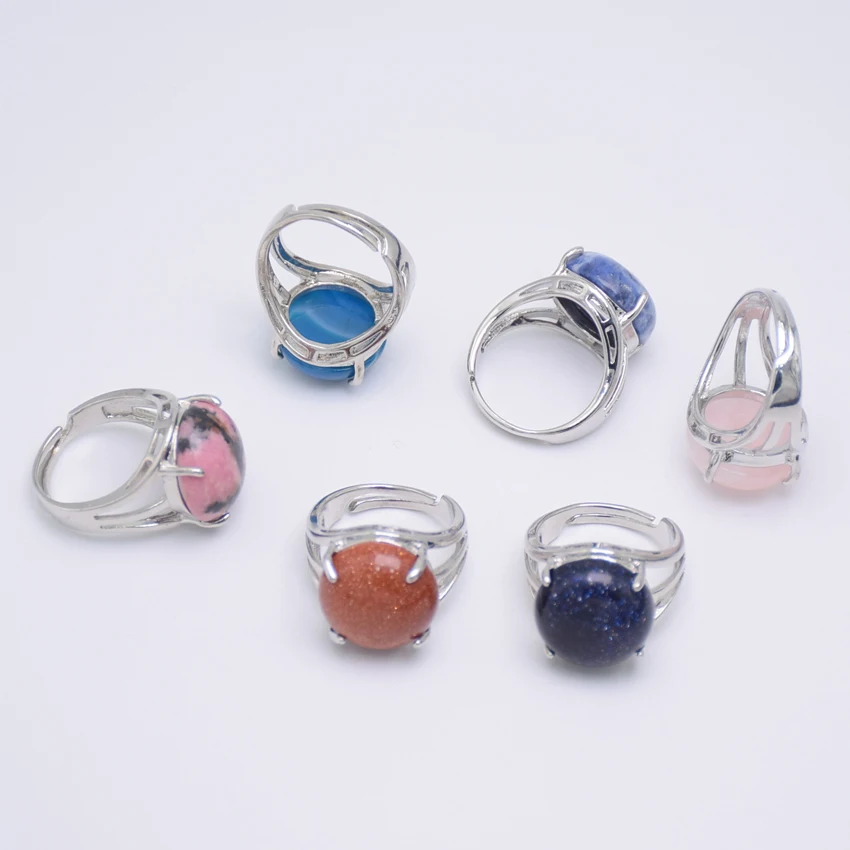 Hollow Full Ring Natural Stone Finger Rings Amethysts Lapis Lazuli Opal Pink Quartzs Party Mid Wedding Rings Women Jewelry