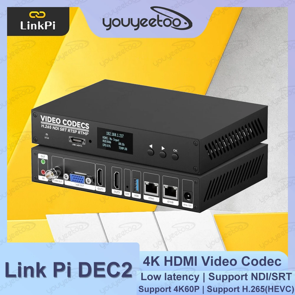 

Link Pi DEC2 2-channel HDMI Encoder 4KP60 Decoder SRT NDI RTMP Live Streaming 2GB DDR4 8GB EMMC ARM Cortex A55 Octa-core @1.6GHz