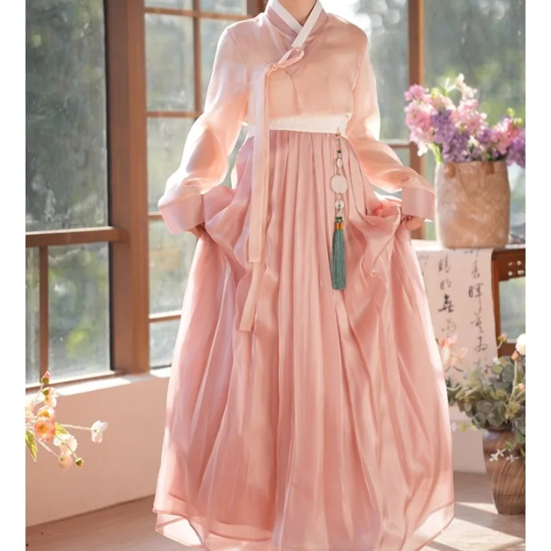 

Pink Korean Hanbok Dress Elegant Traditional Folk Dance Dress Performance Stage Costume Ethnic Minority National Dancewear