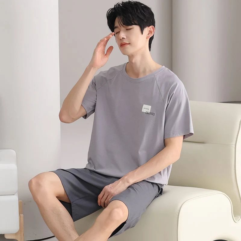 2026 Summer Short Sleeve 100% Cotton Pajama Sets for Men Korean Loose Sleepwear Pijama Hombre Pyjama Homewear Male Home Clothes