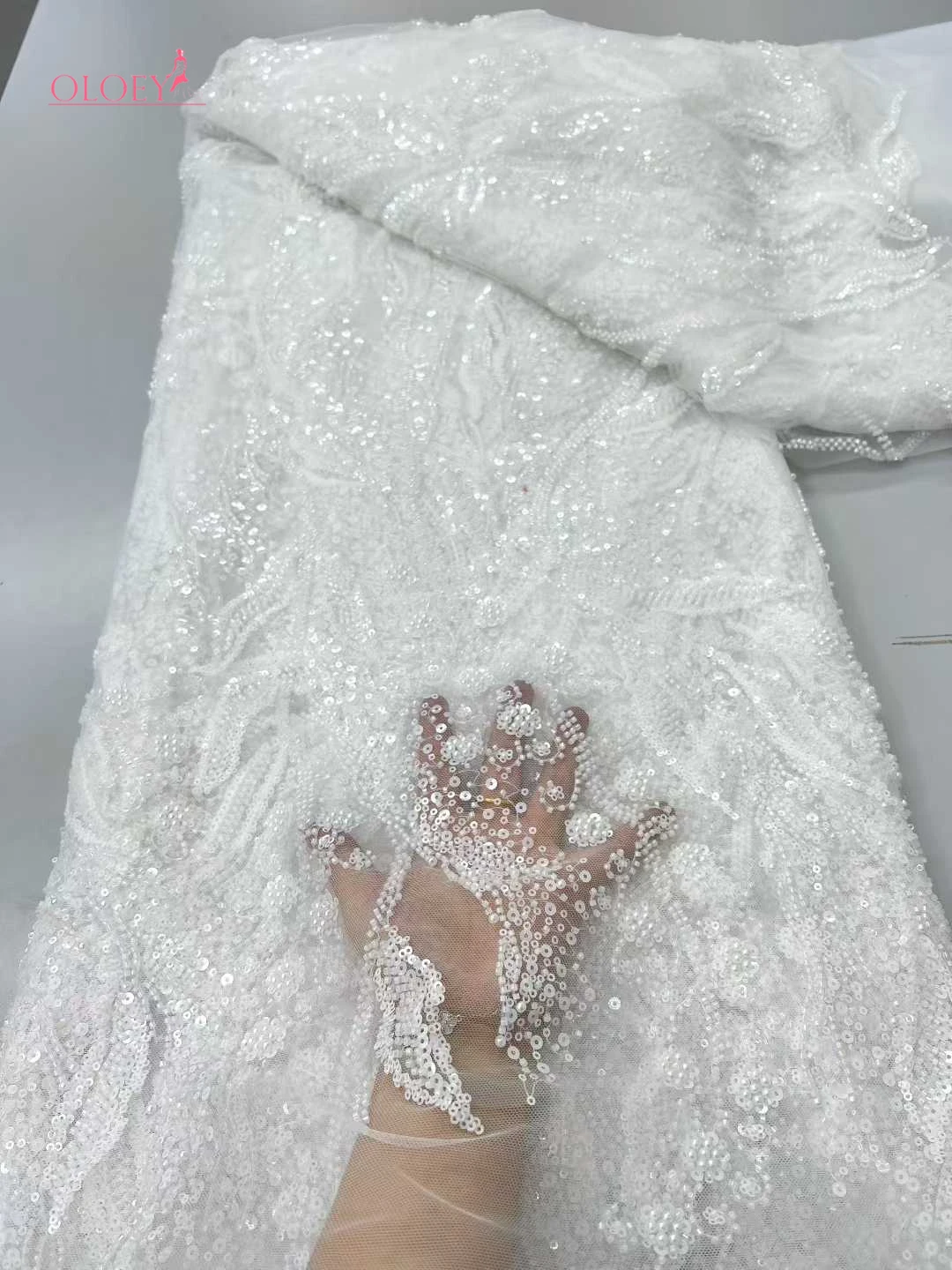 

OLOEY 2026 Elegant African Nigerian Fashion Beaded Lace High-end Luxury French Sequins Mesh Lace Fabric Women's Evening Dress Pa