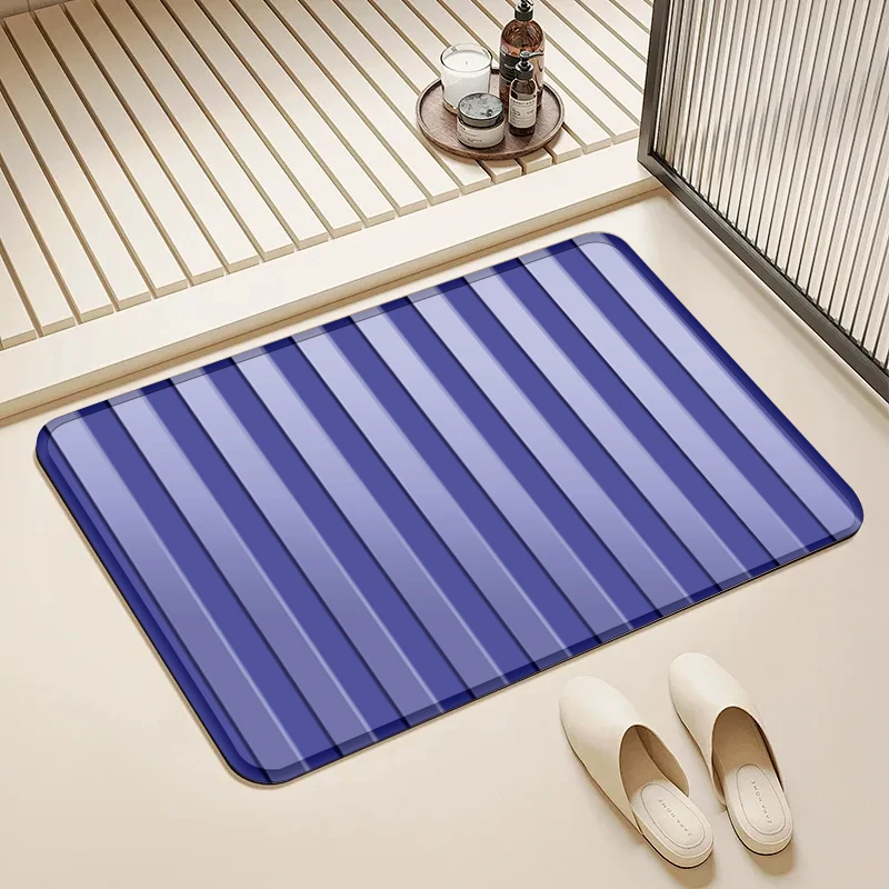

Navy Blue Striped Flannel Doormat Non-Slip Absorbent Soft Floor Mat for Entryway Bathroom Kitchen Home Decor