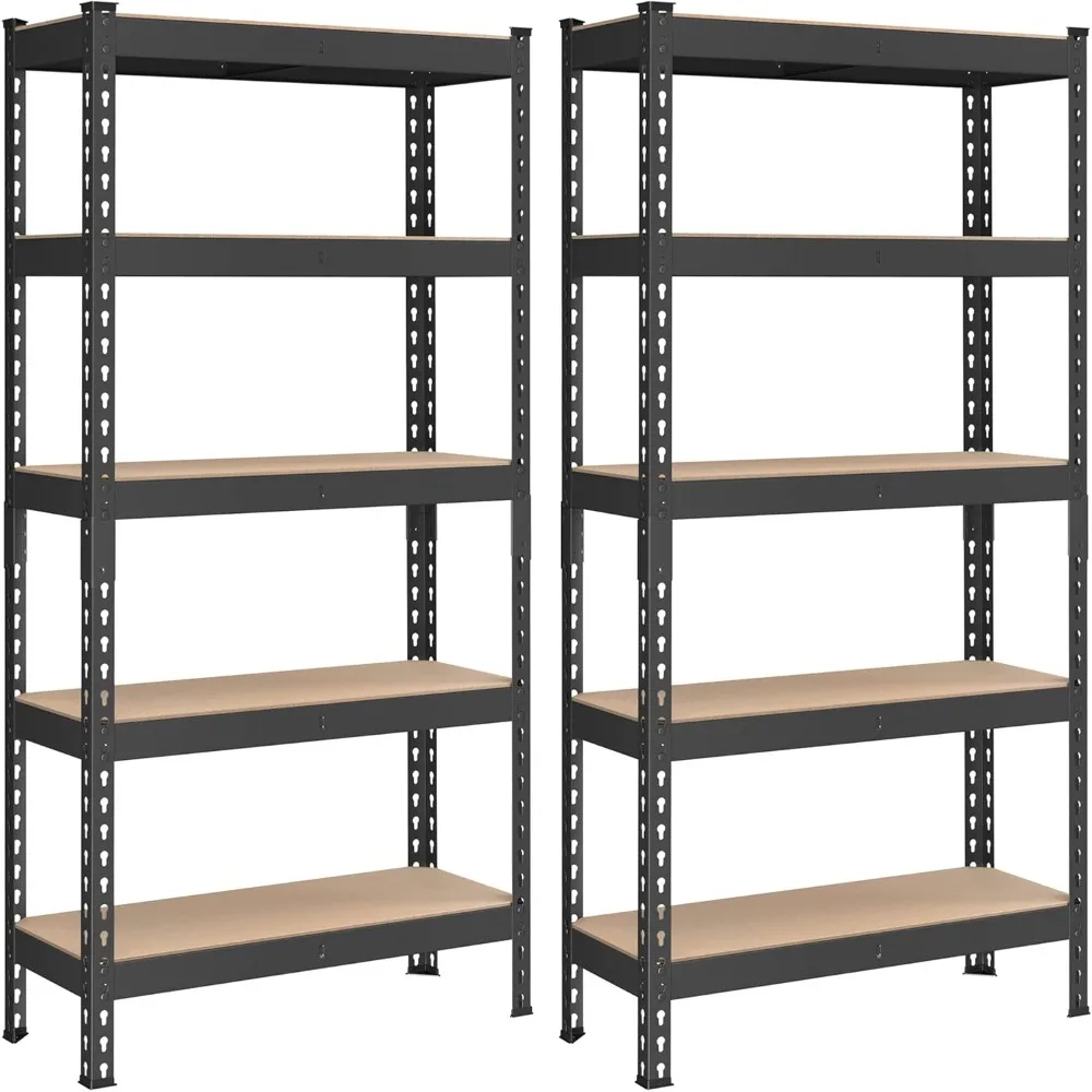 

5-Tier Storage Shelves, Set of 2 Garage Storage, Boltless Assembly, Adjustable Shelving Units, Load 1929 lb Each