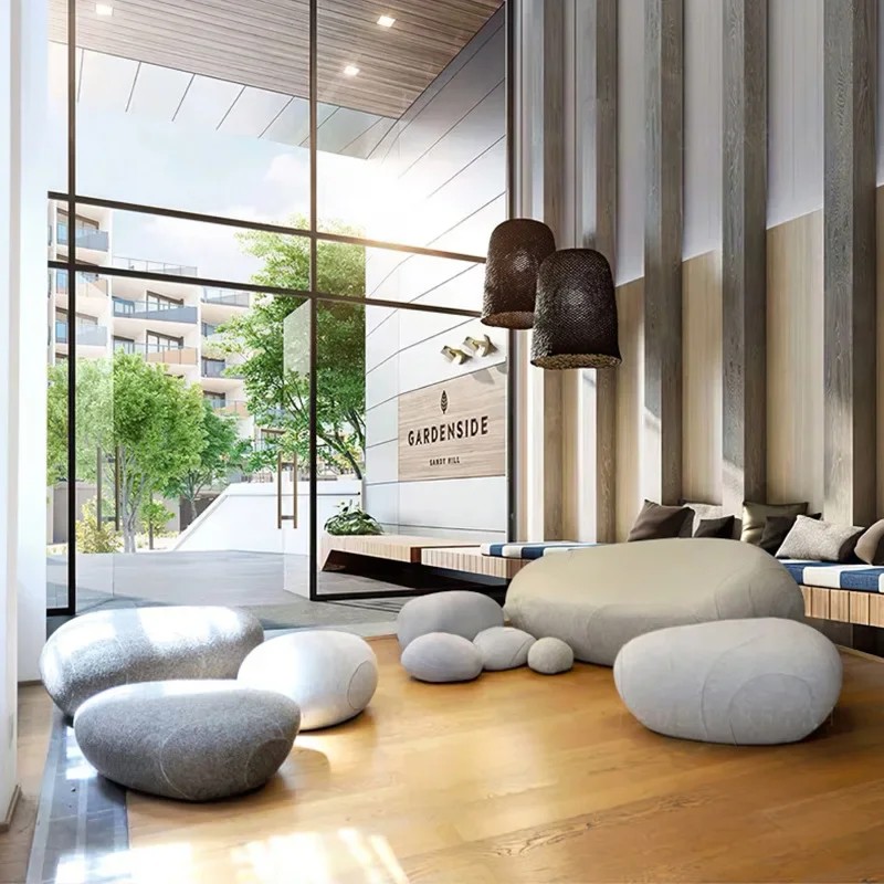 FRP, sedia per il tempo libero, centro commerciale, creativa, borsa morbida, ciottoli, styling, interni seduta