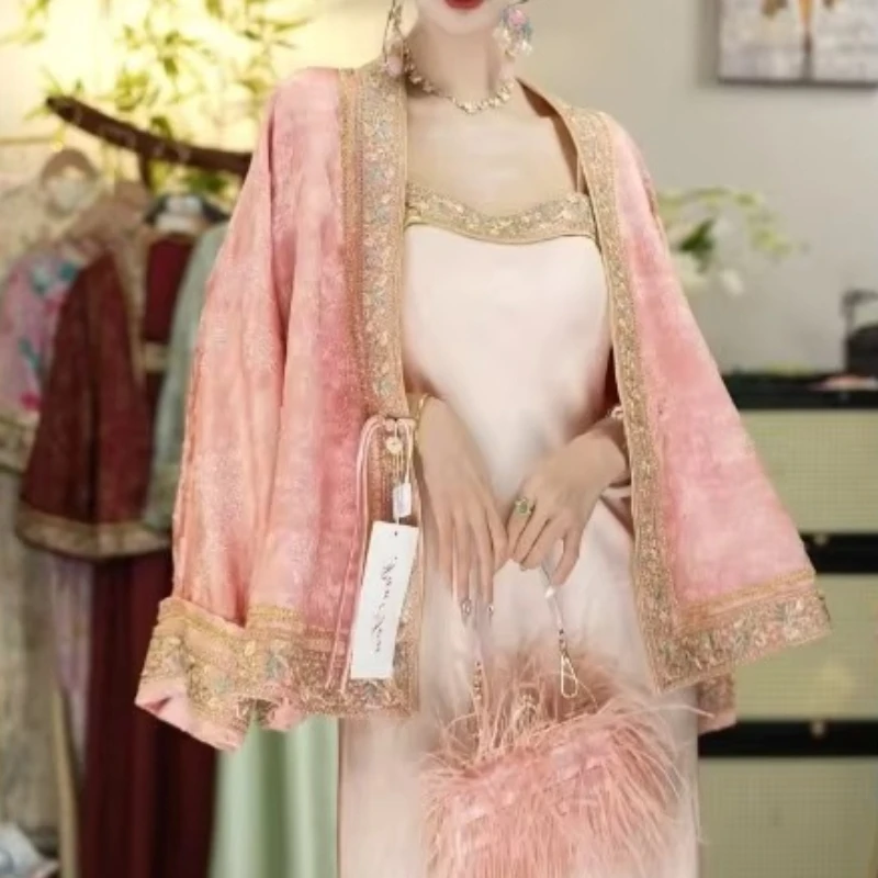 Featuring A Chinese-style Retro Top and A Halter Dress for Spring Autumn Two-piece Set of Elegant and Stylish Women's Clothing