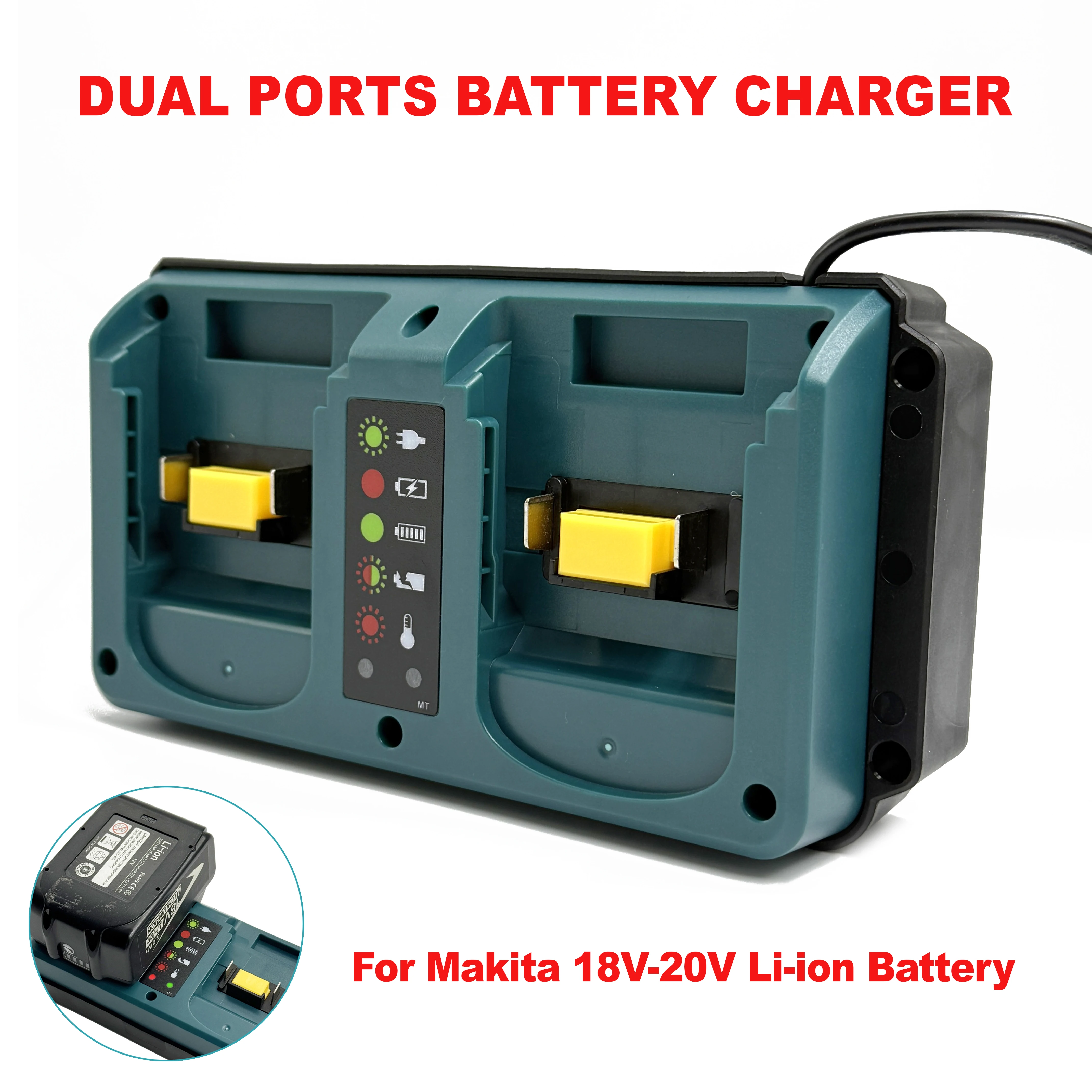 

2 Ports Fast Charger Compatible For Makita 18V-20V Lithium BL1815 Battery BL1830,Blue,ABS plastic,US/EU/UK/AU plug