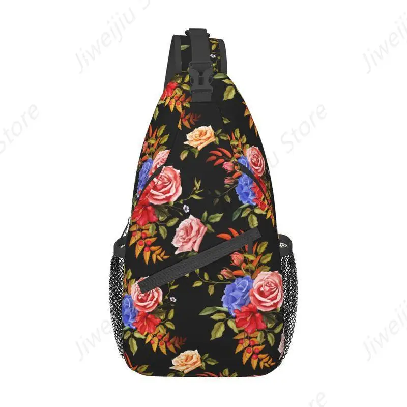 Fashion Flower Hibiscus Rose Sling Bag for Travel Hiking Men's Floral Pattern Crossbody Chest Backpack Shoulder Daypack