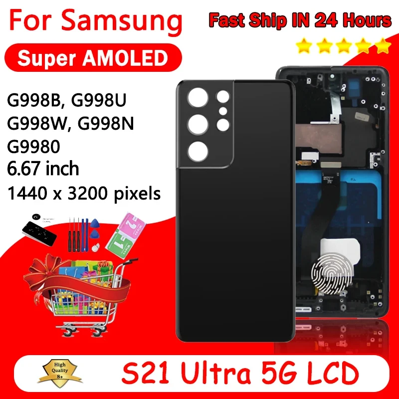 Super AMOLED For Samsung  S21 Ultra 5G G998 G998U Display Touch Screen Digitizer For Samsung S21Ultra G998B LCD