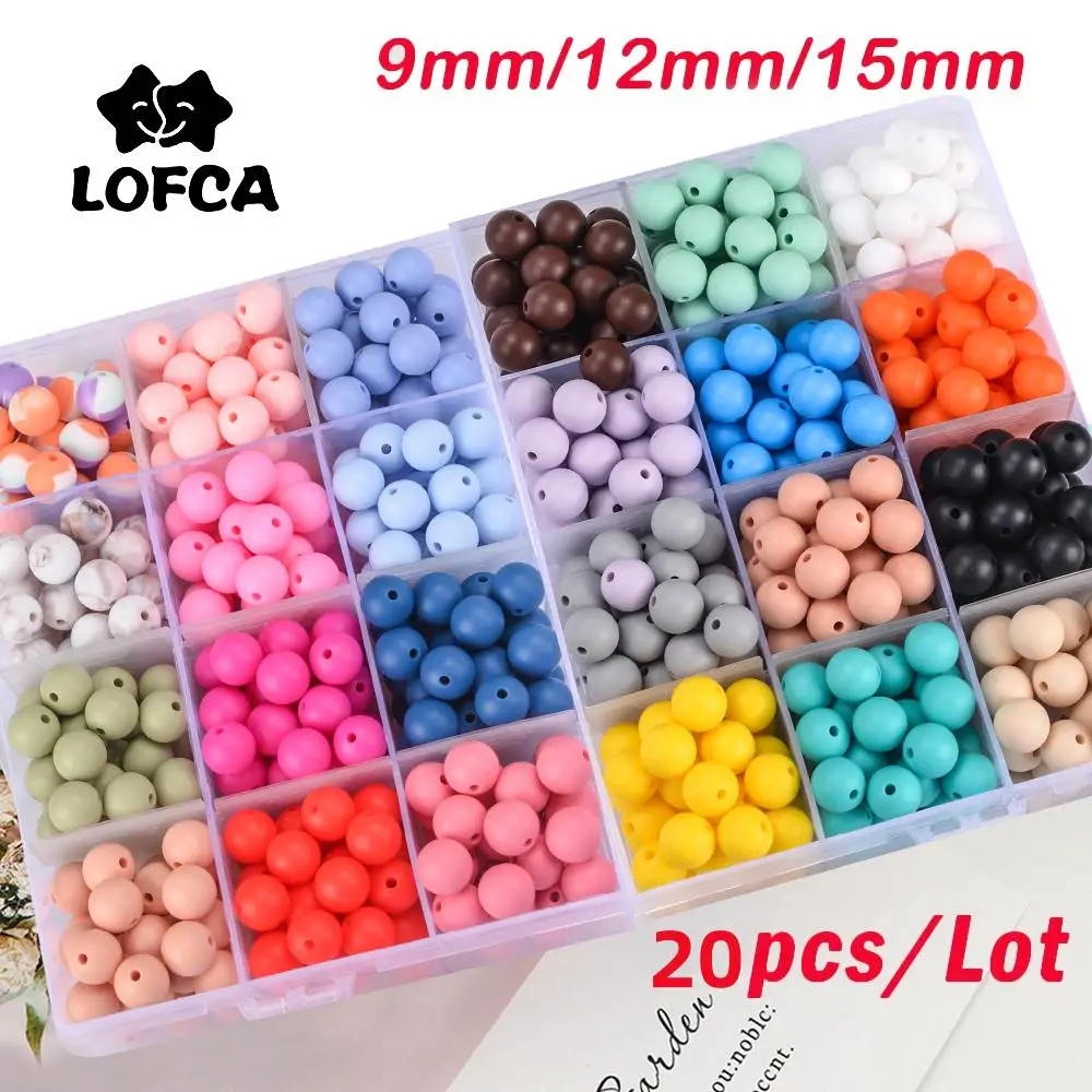 LOFCA 20 Pcs/Silicone Beads 9/12/15MM Round Beads For Jewelry Making To Make Bracelets DIY Keychain Necklace Jewelry Accessories