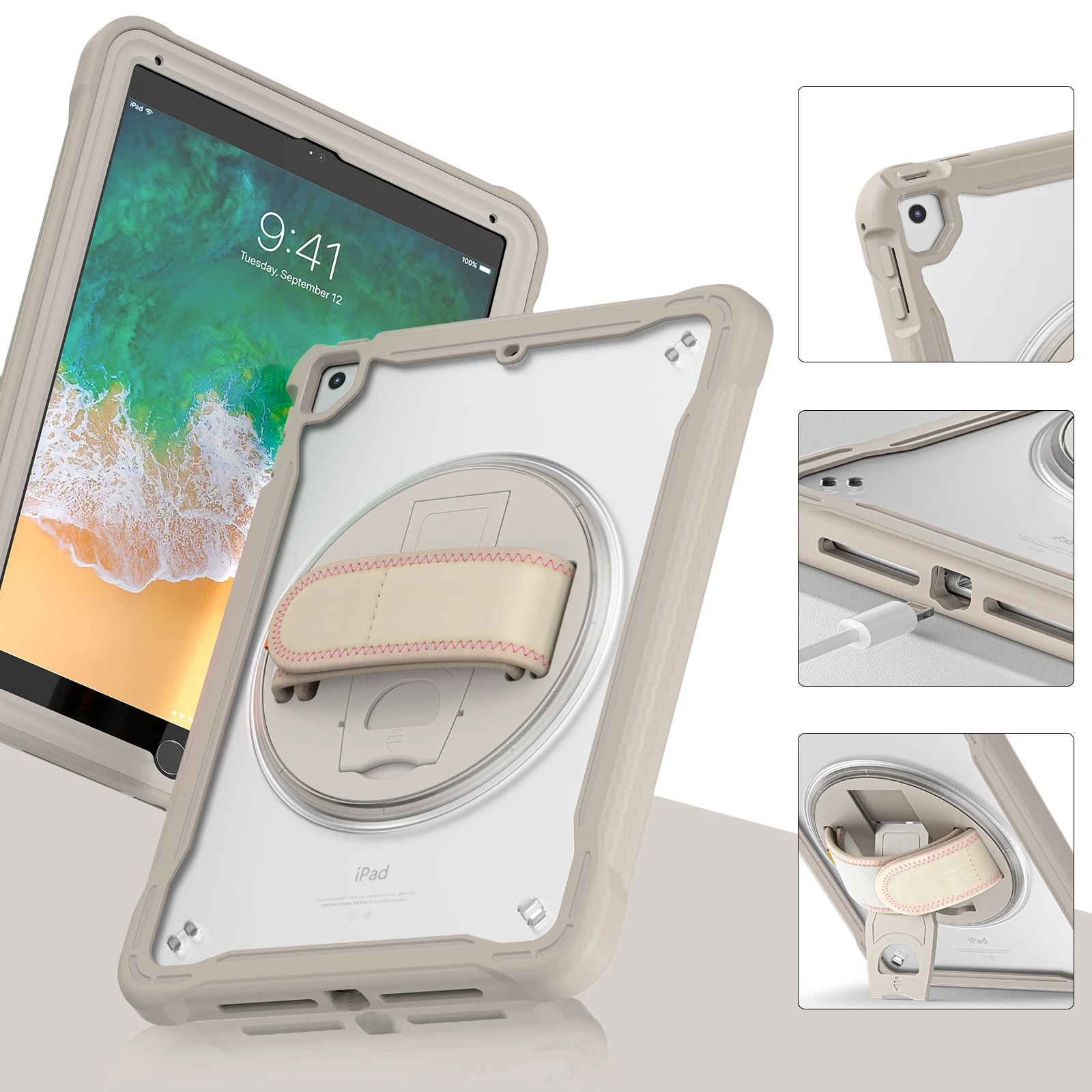 Rotatable Hybrid Stand Case For iPad Air 2 Pro 9.7 2017 2018 5th 6th Generation Heavy Duty Shockproof Cover With Shoulder Strap