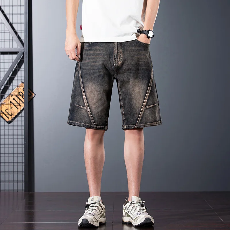Summer Washed Multi-Pocket Cargo Denim Shorts Men's Straight Loose Plus Size 5-Pocket Casual Trousers