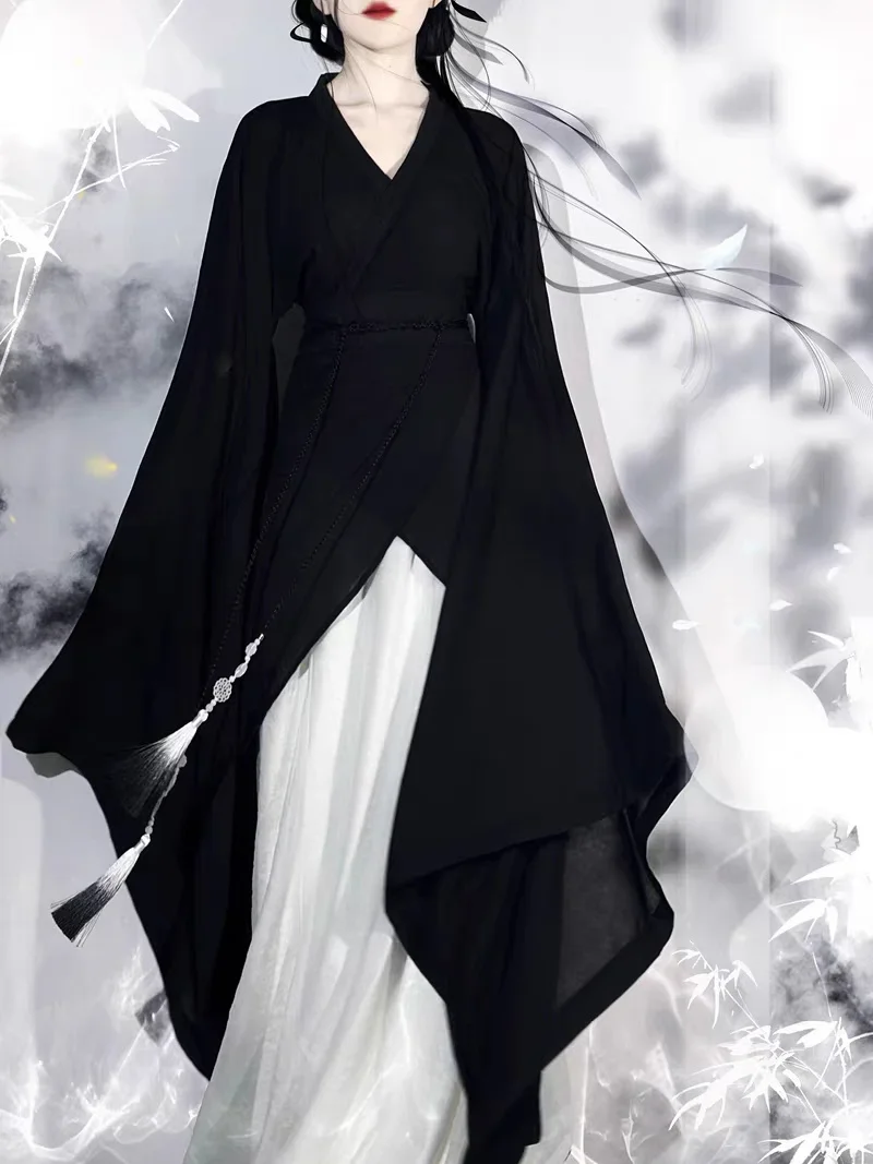 

Wei Jin Southern and Northern Dynasties Hanfu Women Thin Big Sleeve Collar Sexy Full Set Chinese Traditional Dress for Girls