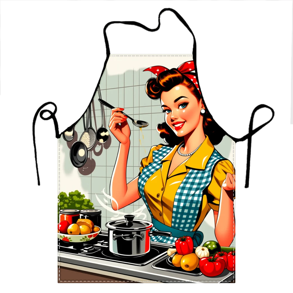 Retro Pin-Up Print Apron, Reusable, Specialized for Kitchen BBQ & Party Use Apron
