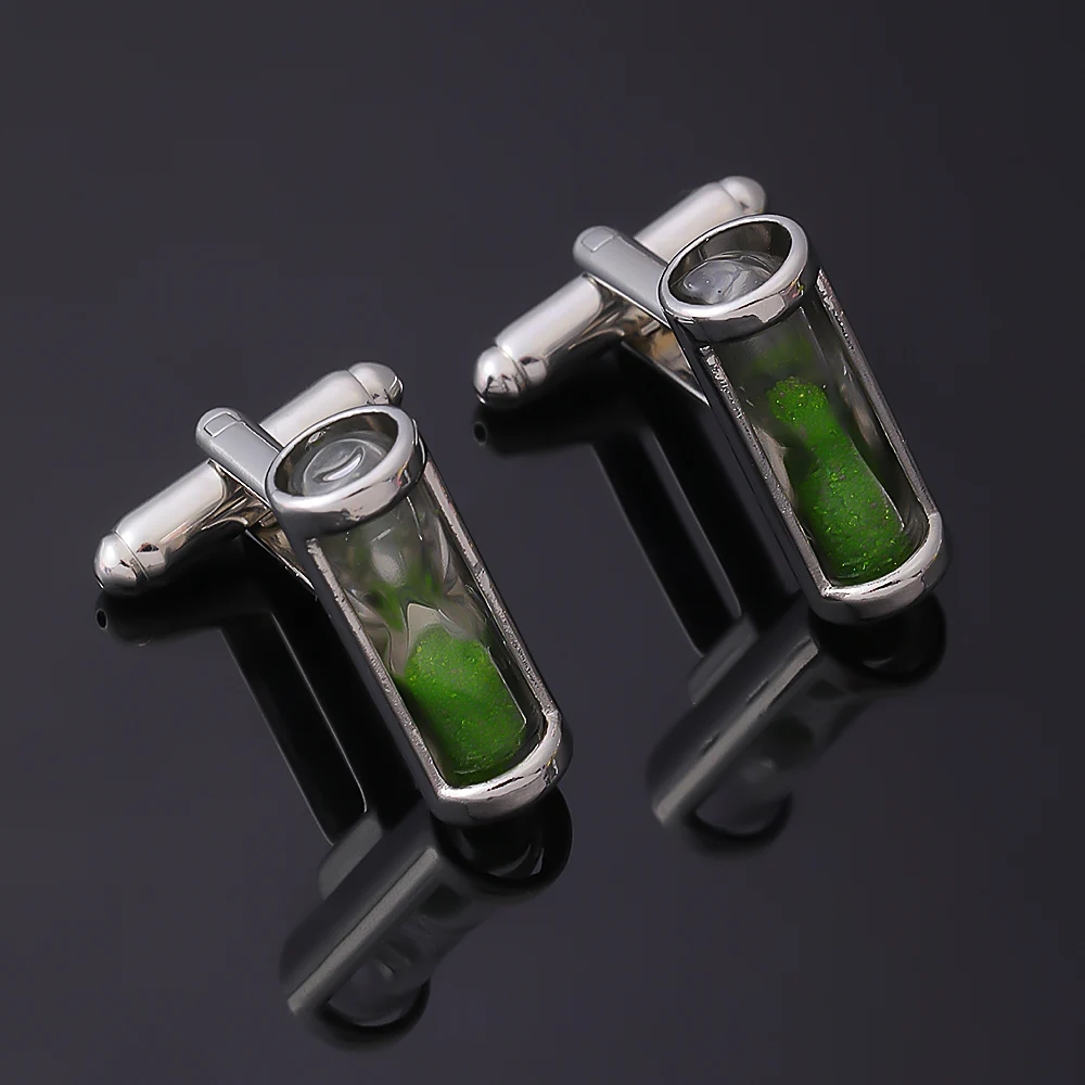 Novelty Luxury Green Hourglass Cufflinks Anime Cylinder Magic Man Mens Brand High Quality Jewelry Accessories Cuff Links