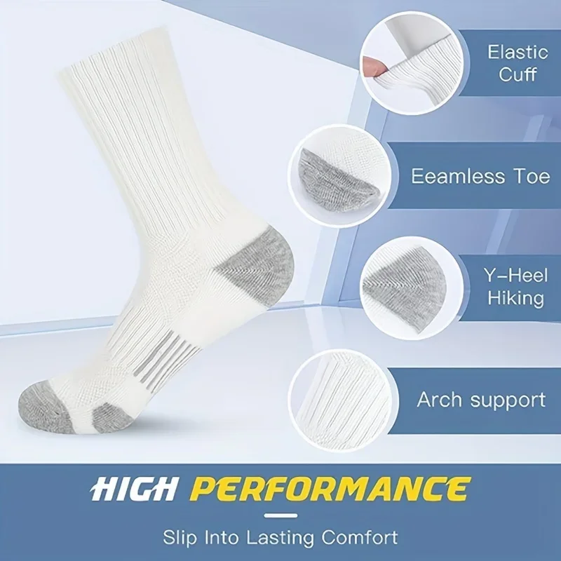 6 Pairs Of Sports Socks Men's Buffered Running Sock Breathable Outdoor Sports Long Mid Calf Socks calcetines hombre 2025