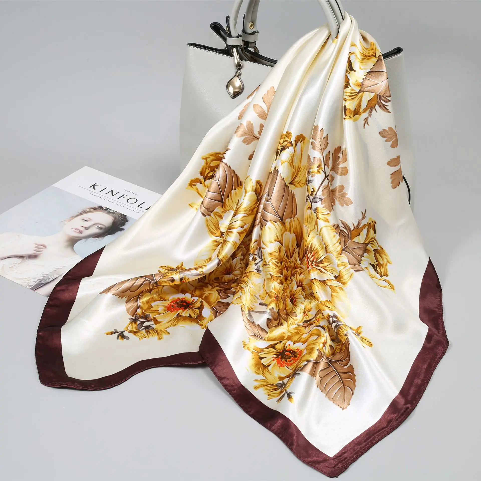 

Small Silk Scarf for Women, Large Square Scarf, Gauze Scarf for Spring, Autumn, and Winter, Paired with a Shirt, for Middle-Aged Mothers, Square 90×90 Thin Scarf