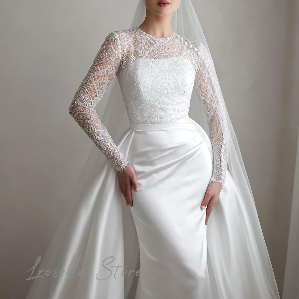 Abito da cerimonia elegante in pizzo di Gala da donna di lusso abito da sposa civile con scollo a o internazionale pieghettato principessa con bottoni a trapezio 2024