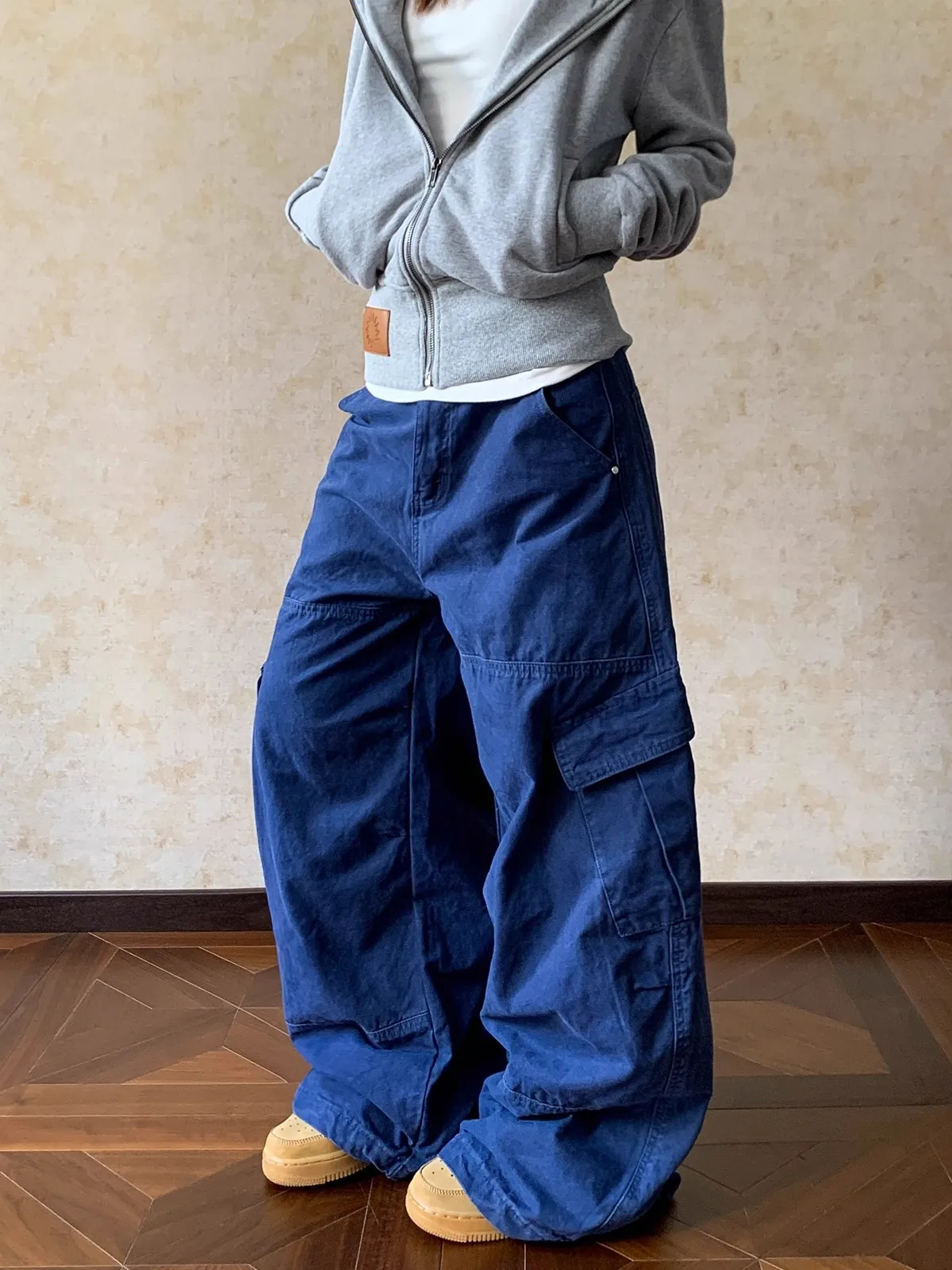 

Waed American High Street Мешковатые французские рабочие синие брюки для работы Широкие брюки для похудения для мужчин и женщин Винтажные повседневные брюки...