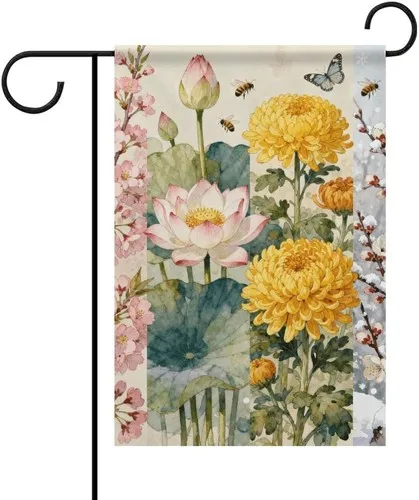 Four Seasons Flowers Garden Flags for Outside Double Sided Weatherproof, 12x18 XXQ