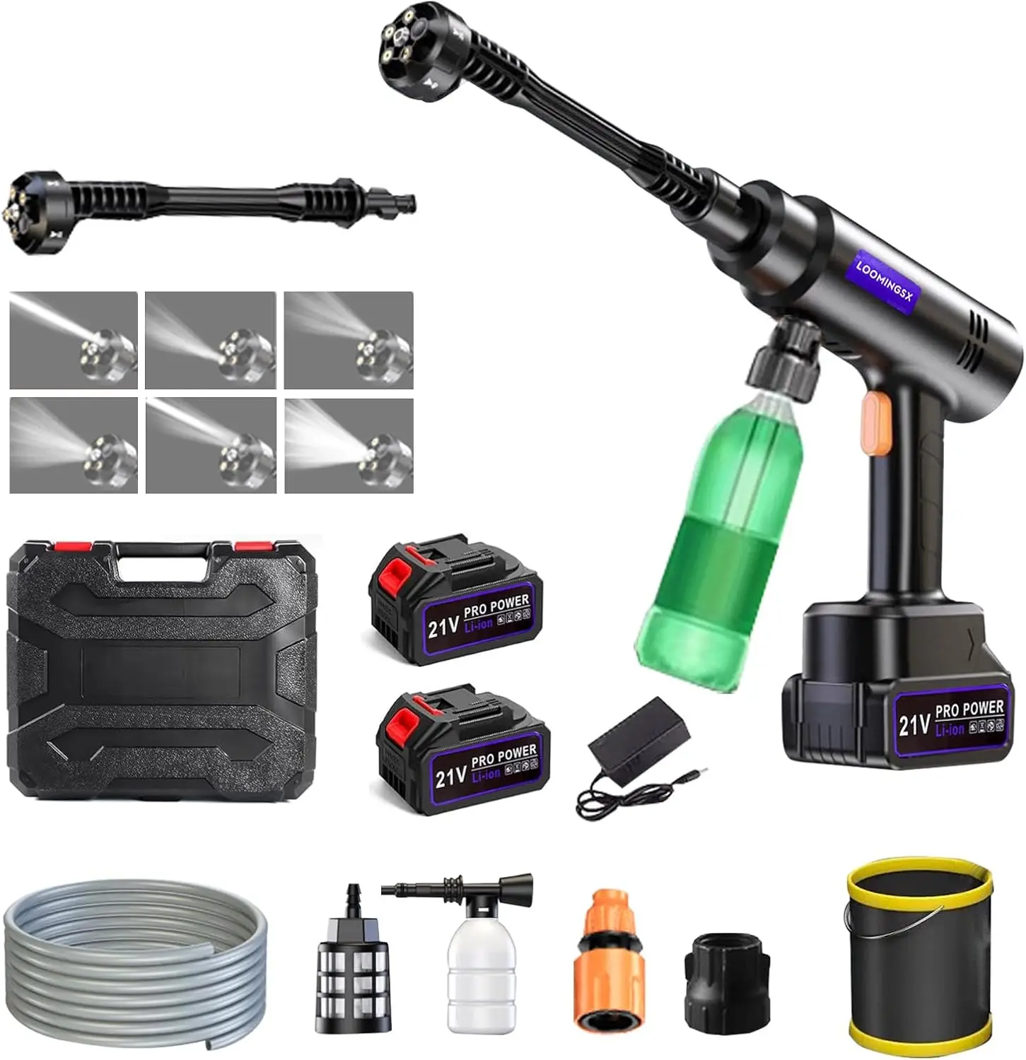 

Беспроводная мойка высокого давления с мощностью, 800 фунтов на квадратный дюйм, батареи 2x4,3 Ач, портативная портативная с насадкой 6-в-1