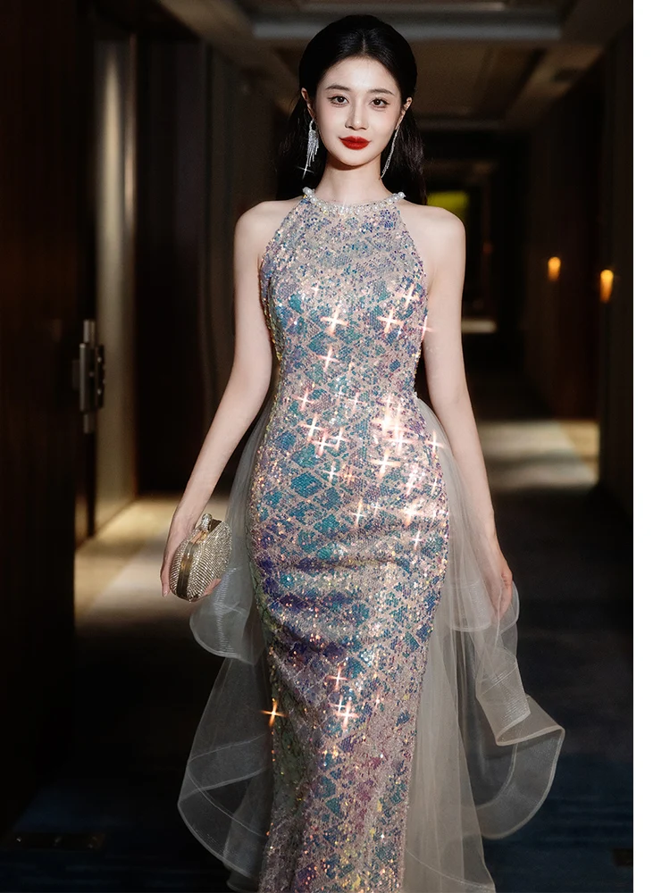 

Ele Fi Tail Evening Gown Women's High-End Sensation Wedding Dr 2025 New Light Luxury Engagement Dr