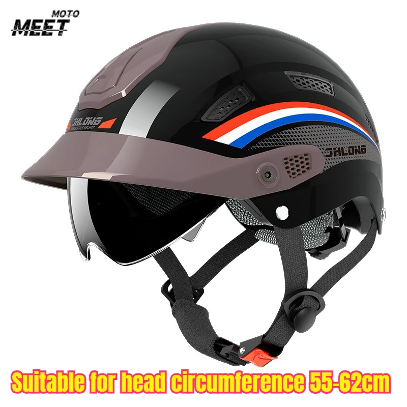 Motorcycle Vintage Half Helmet Summer Breathable Men Women Electric Jet Scooter Open Face Helmets Reflective Safety Helmets