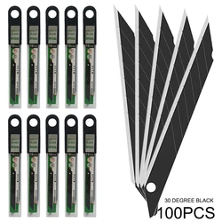 100pcs Vinyl Carbon Steel Blade 30/60 Degree Car Wrap Sticker Paper Cutter Utility Art Knife Blade Auto Tint Cutting Tool E03B