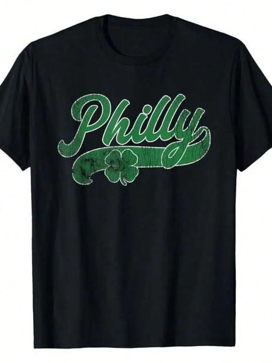 Fashion Street Pattern Graphic Top Tees, Valentines Gifts, Philly Philadelphia Shamrock St. Patrick s Day Gift Irish T-Shirt Cool Slogan Pringtin