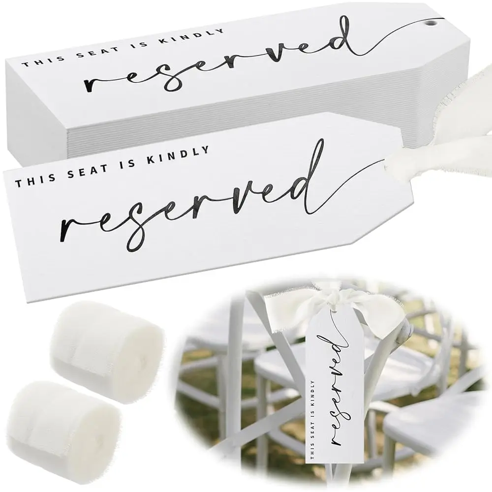 

24 шт. табличек «Зарезервировано» для свадебных стульев с лентой, подвесные таблички для места на свадьбу, карточки для рассадки на свадебной церемонии