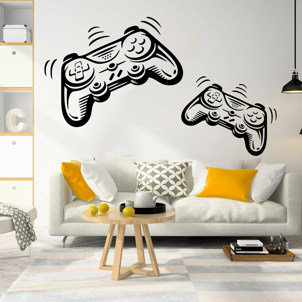 2Pcs Game Controller PS Gamepad Wall Sticker Joystick Gaming Zone Xbox Wall Decal Playroom Vinyl Home Decor