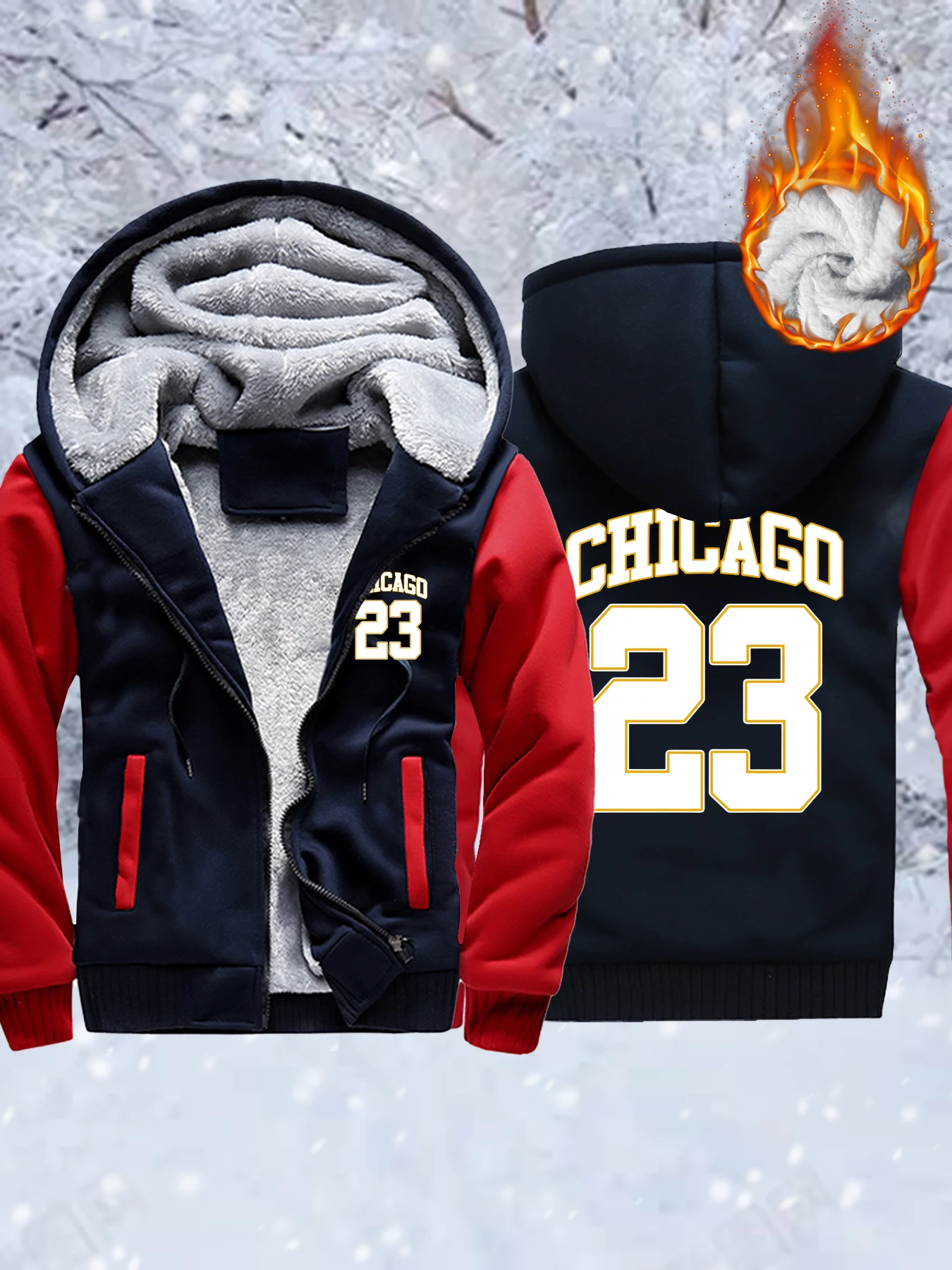 

Chicago Number 23 Printing Thicken Coats Man Winter Fleece Streetwear All-Match Camouflage Jackets Oversized Zipper Hoodies