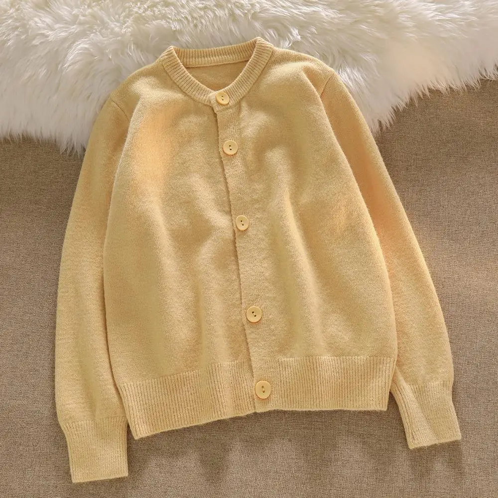 

Женский термосвитер в стиле преппи, однобортный свободный женский кардиган, модные корейские топы с круглым вырезом, трикотажная одежда на осень-зиму