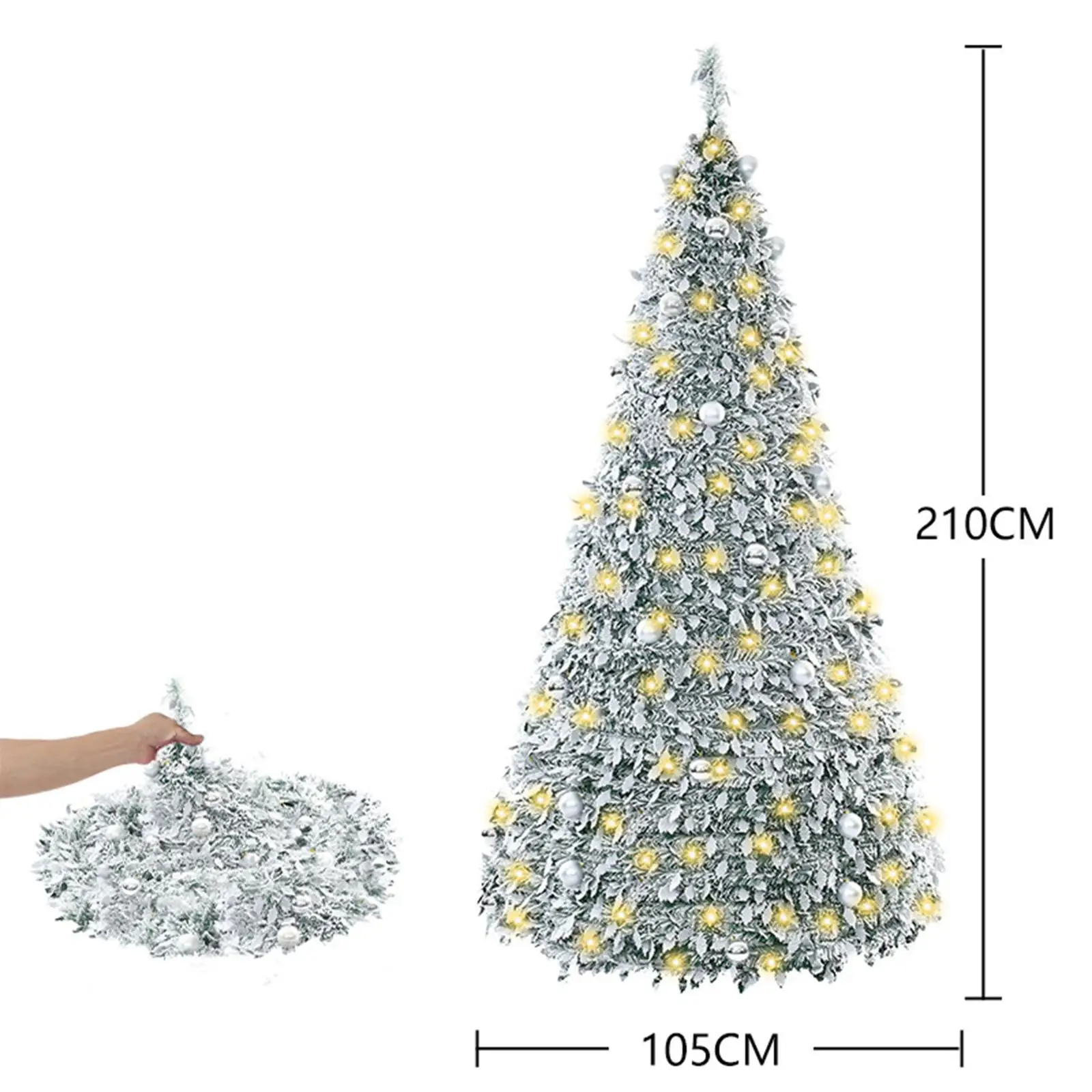 Foldable Artificial Christmas Tree with Decorative Lights PVC Material Reusable for Family Enjoy Xmas Porch Party Dining Rooms